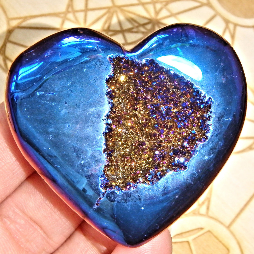 2 Sided Beauty~Cobalt Blue Geode Titanium Druzy & Agate Heart Carving - Earth Family Crystals