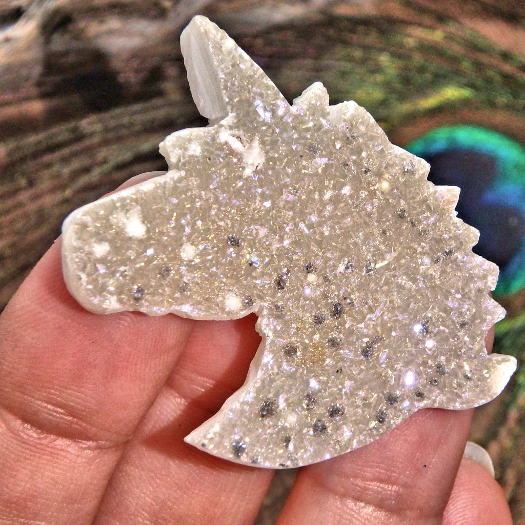 Angelic Angel Aura Infused Aura Druzy Unicorn Carving Specimen - Earth Family Crystals