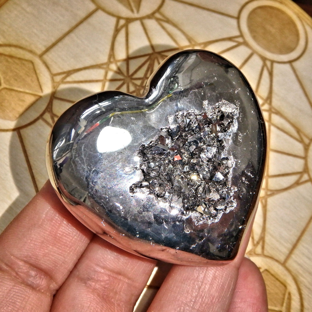 2 Sided Beauty~Silver Geode Druzy & Agate Heart Carving - Earth Family Crystals