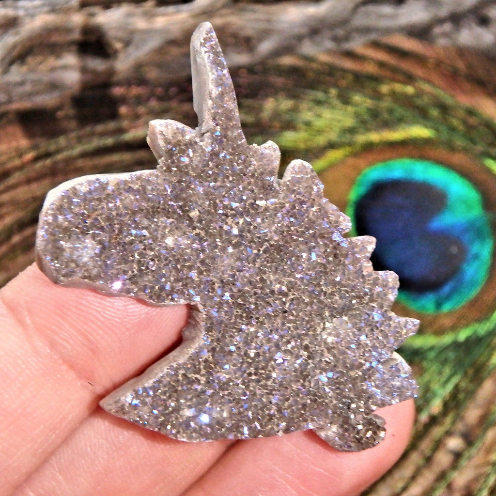 Uplifting Titanium Infused Aura Druzy Unicorn Carving Specimen 2 - Earth Family Crystals