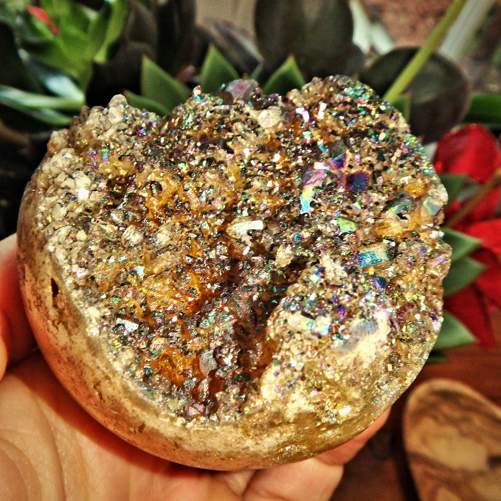 Extreme Sparkle Titanium Quartz Geode Sphere From Brazil - Earth Family Crystals