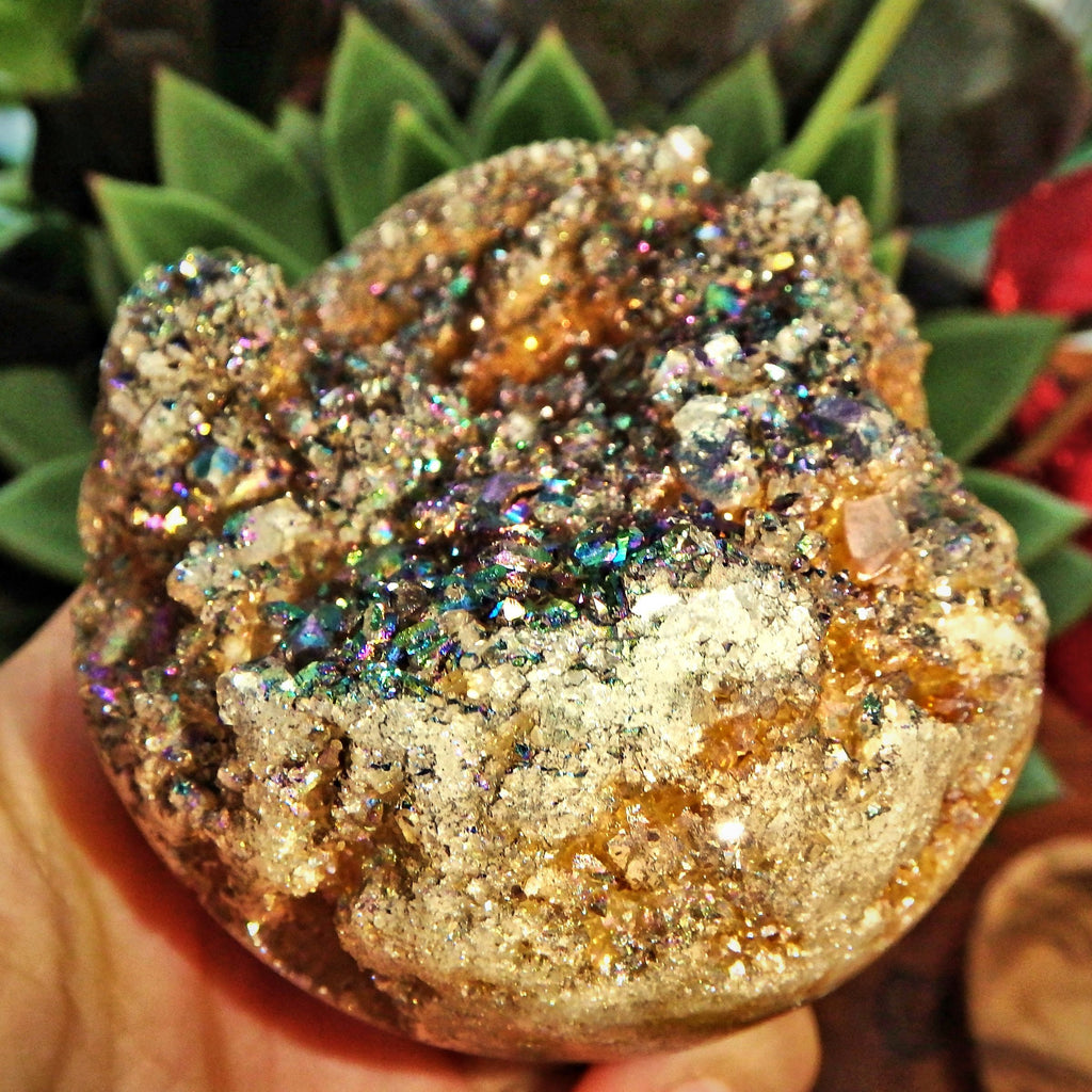 Extreme Sparkle Titanium Quartz Geode Sphere From Brazil - Earth Family Crystals