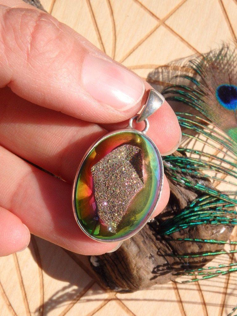 Custom Crafted~ Gorgeous Rainbows Titanium Quartz Druzy Pendant In Sterling Silver (Includes Silver Chain) - Earth Family Crystals
