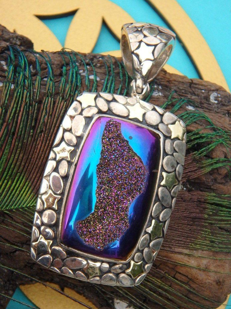 Custom Crafted~Extreme Sparkle & Stars Titanium Quartz  Pendant In 14kt Gold & Sterling Silver (Includes Silver Chain) - Earth Family Crystals