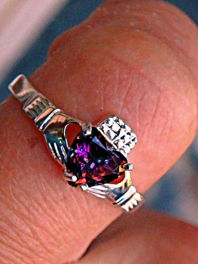 Traditional Irish Claddagh Faceted Mystic Topaz Heart Ring in Sterling Silver (Size 5,6, 8, 9) - Earth Family Crystals