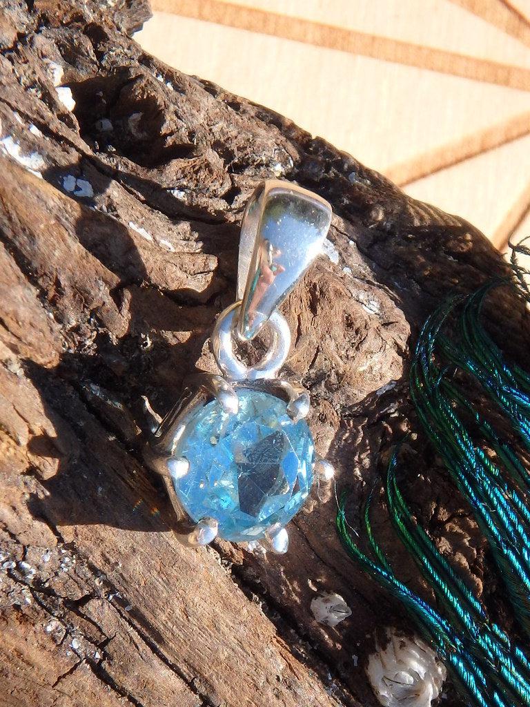 Faceted Dainty Blue Topaz Gemstone Pendant In Sterling Silver (Includes Silver Chain) - Earth Family Crystals