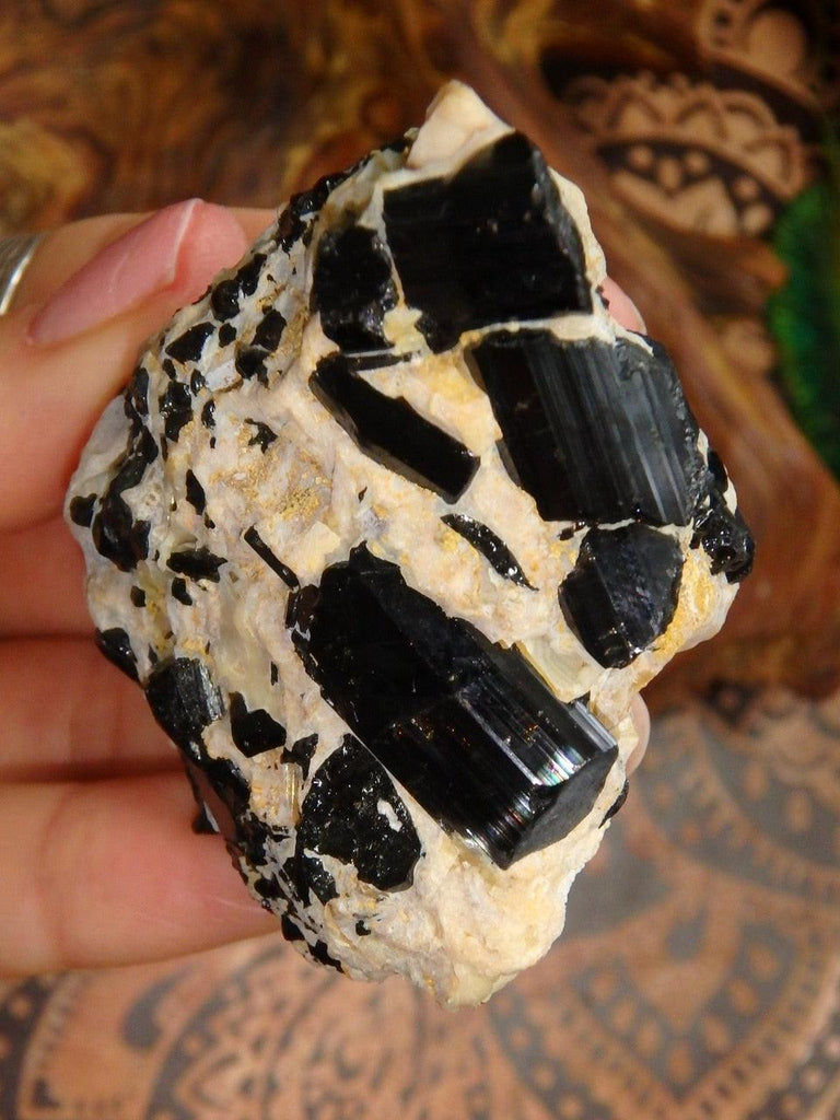 Stunning Shine Black Tourmaline & Feldspar Specimen From Brazil - Earth Family Crystals