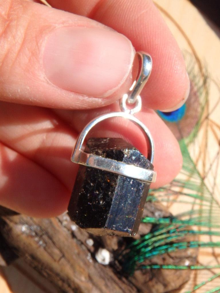 Extreme Grounding~ Raw Black Tourmaline Gemstone Pendant In Sterling Silver (Includes Silver Chain) - Earth Family Crystals