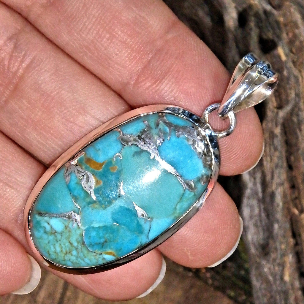 RESERVED For HESTELLE.B~ Gorgeous Vibrant Blue Turquoise & Genuine Silver Veins Gemstone Pendant in Sterling Silver (Includes Silver Chain) 2 - Earth Family Crystals