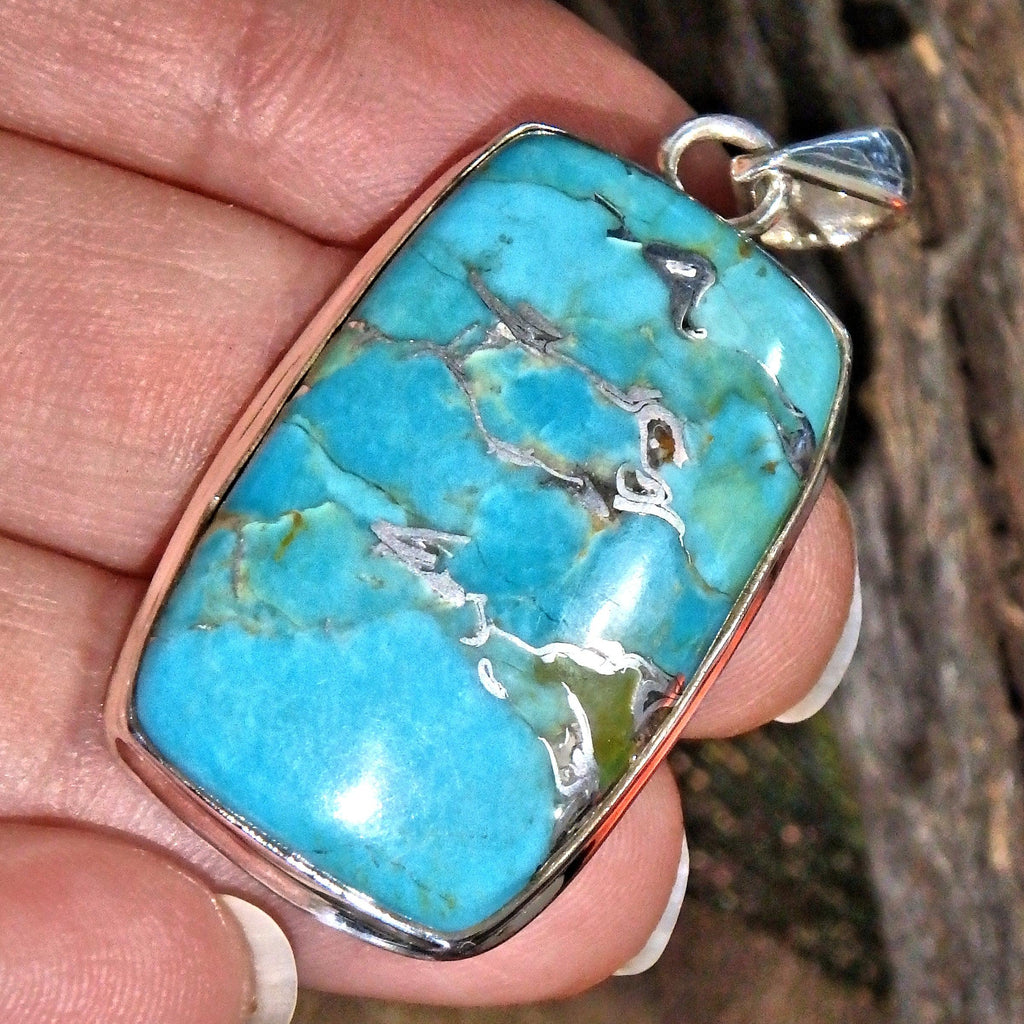 Gorgeous Vibrant Blue Turquoise & Genuine Silver Veins Gemstone Pendant in Sterling Silver (Includes Silver Chain) 1 - Earth Family Crystals