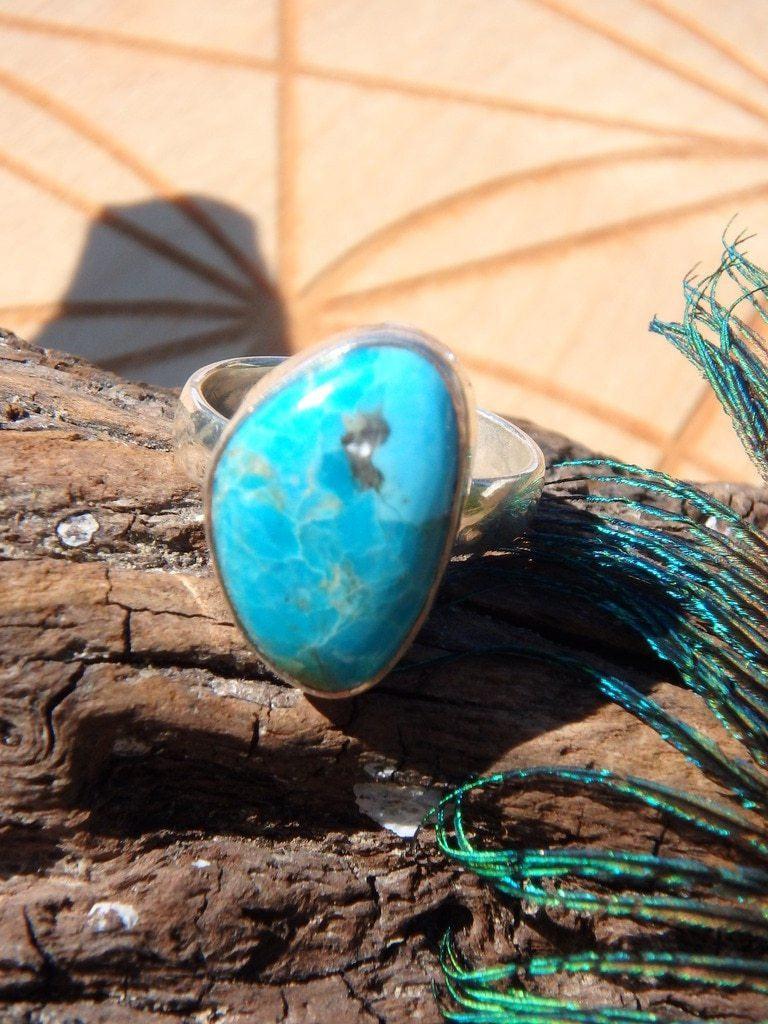 Amazing Blue Kingman Turquoise Gemstone Ring In Sterling Silver (Size 6) - Earth Family Crystals