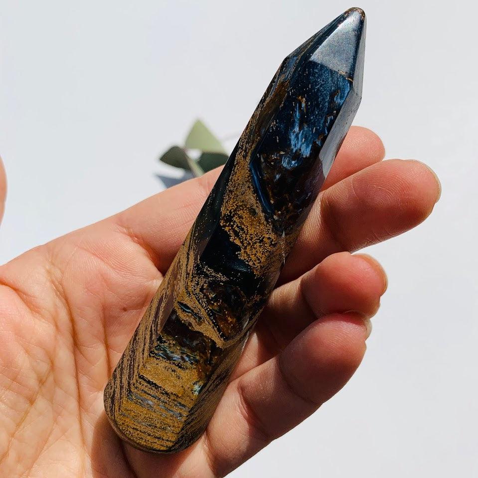 Large Silky Blue & Gold Pietersite Wand Carving #2 - Earth Family Crystals