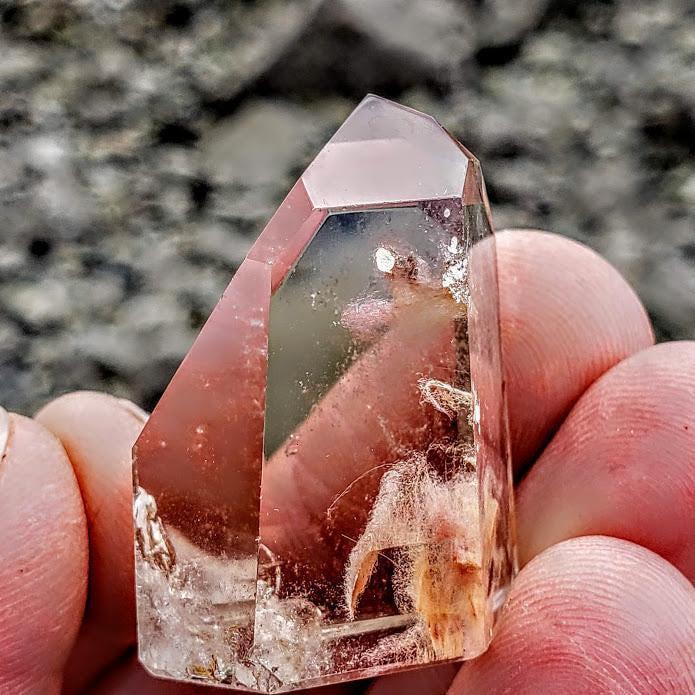 Actinolite Polished Quartz Small Standing Point - Earth Family Crystals