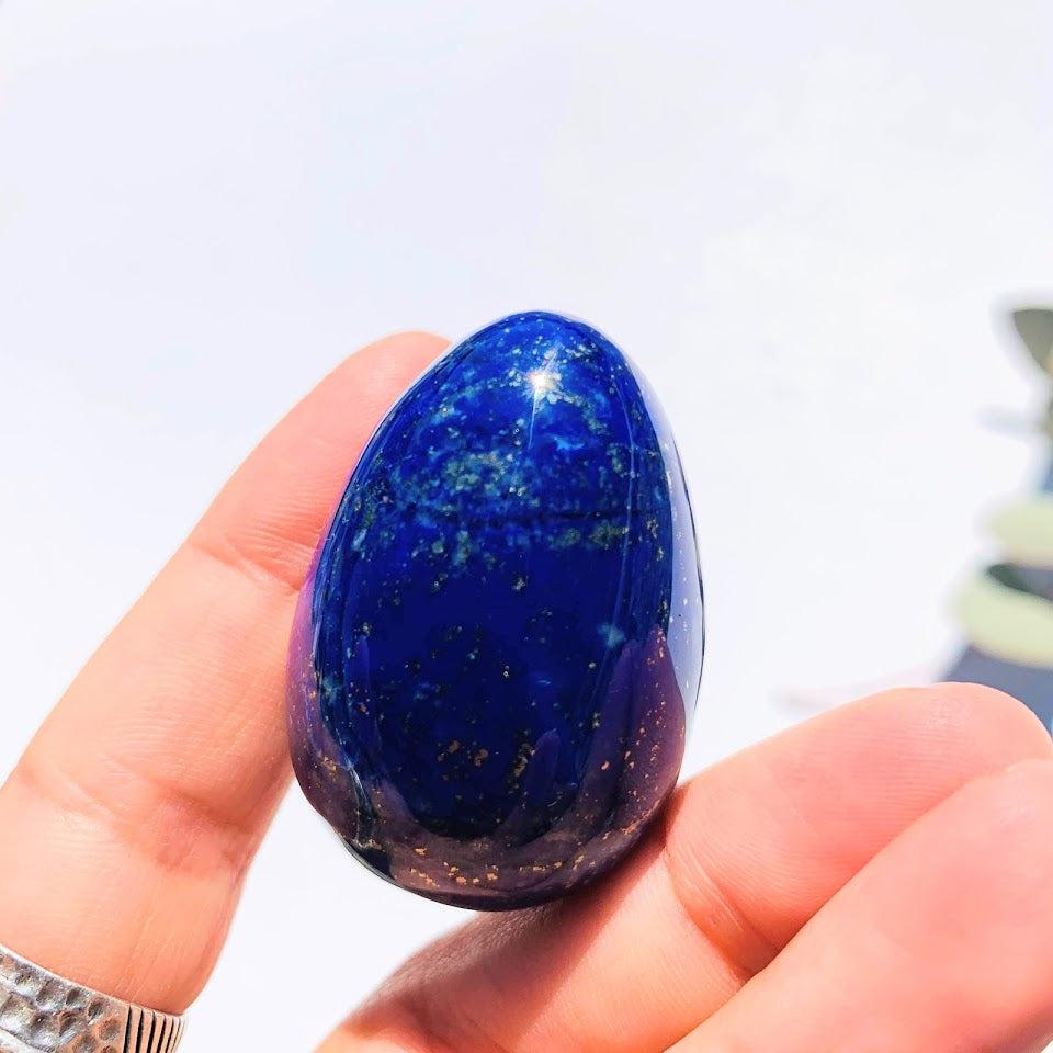 Gorgeous Golden Pyrite & Lapis Lazuli Hand Held Egg Carving #3 - Earth Family Crystals