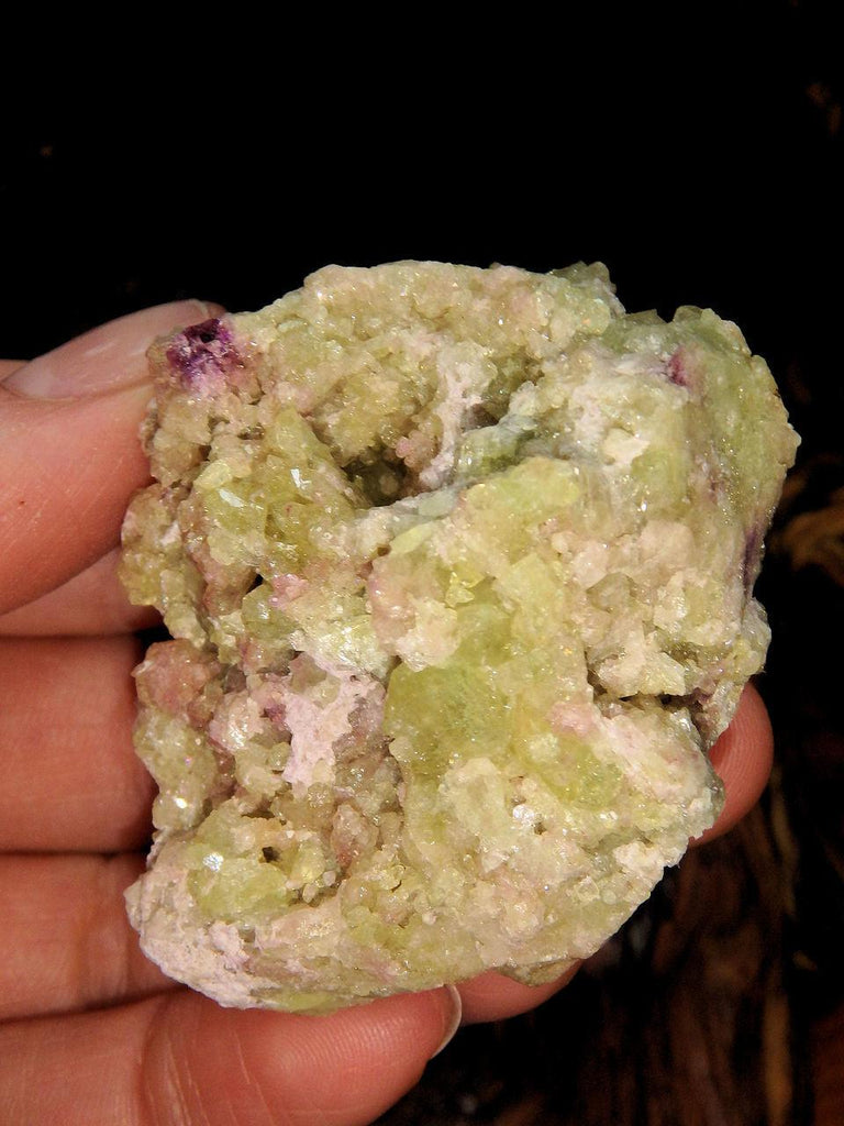 Lime Green Druzy & Pink Vesuvianite Cave Specimen - Earth Family Crystals