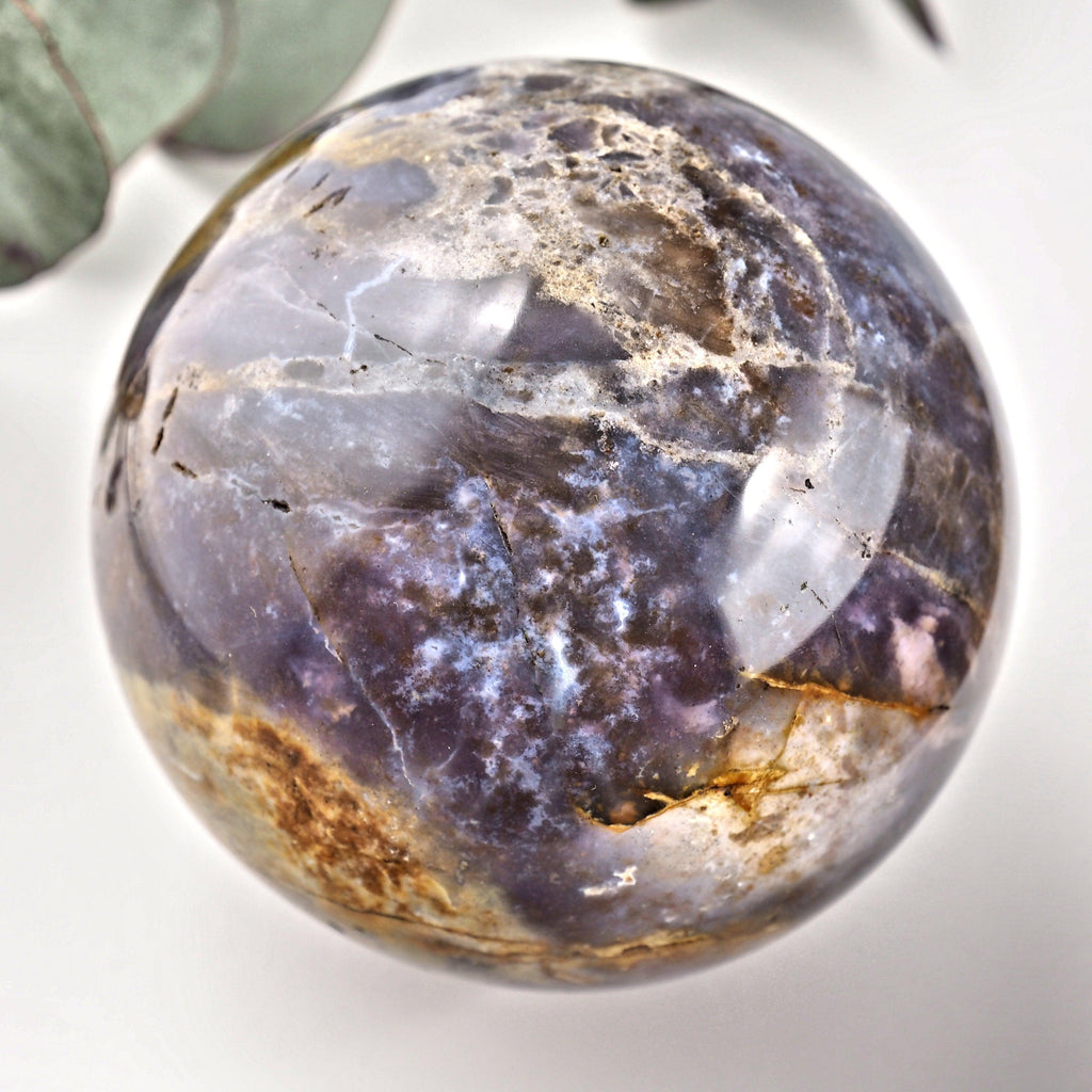 Gorgeous Large Violet Flame Agate Sphere Carving From Madagascar - Earth Family Crystals
