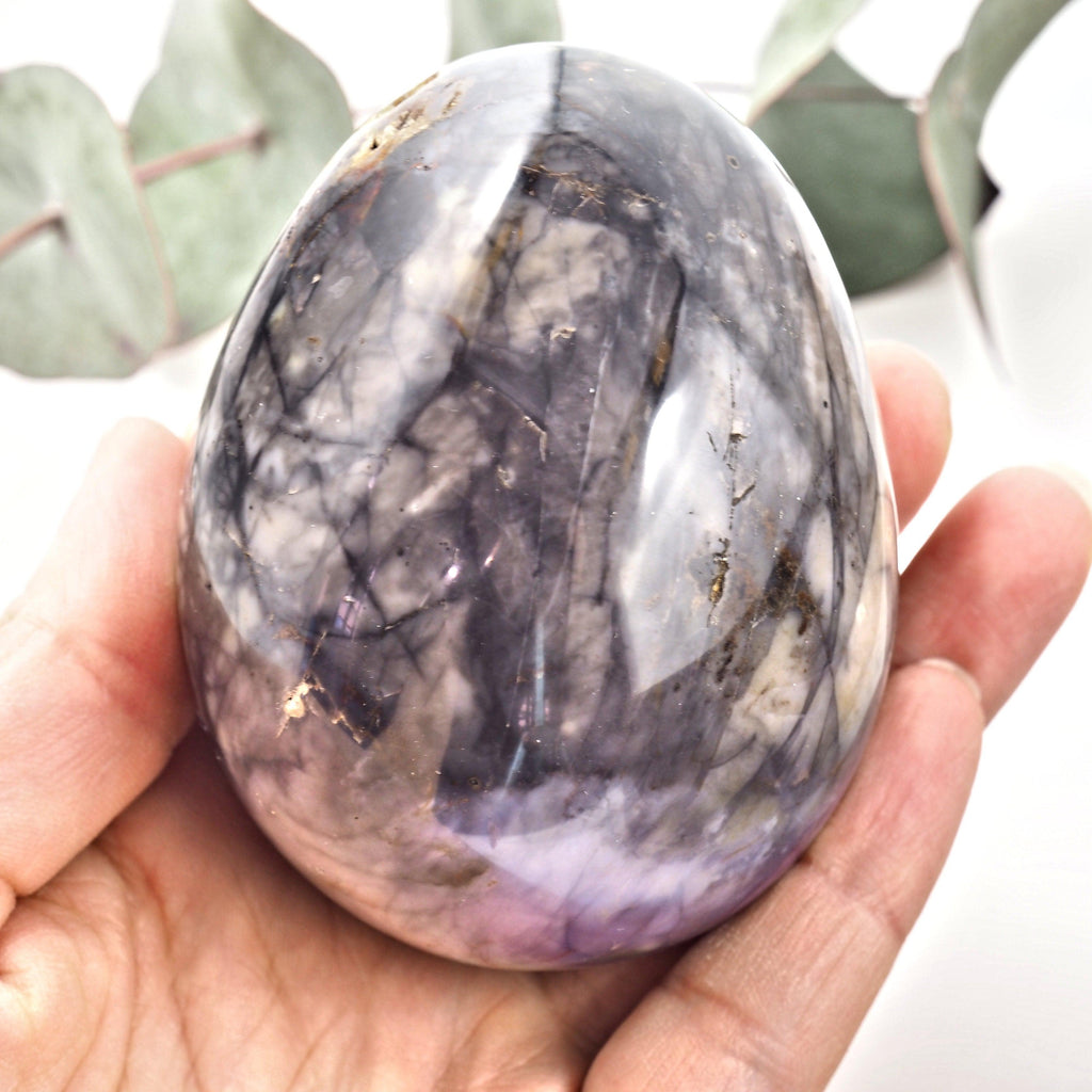 Stunning Violet Flame Agate Egg Carving with Large Natural Cave From Madagascar - Earth Family Crystals