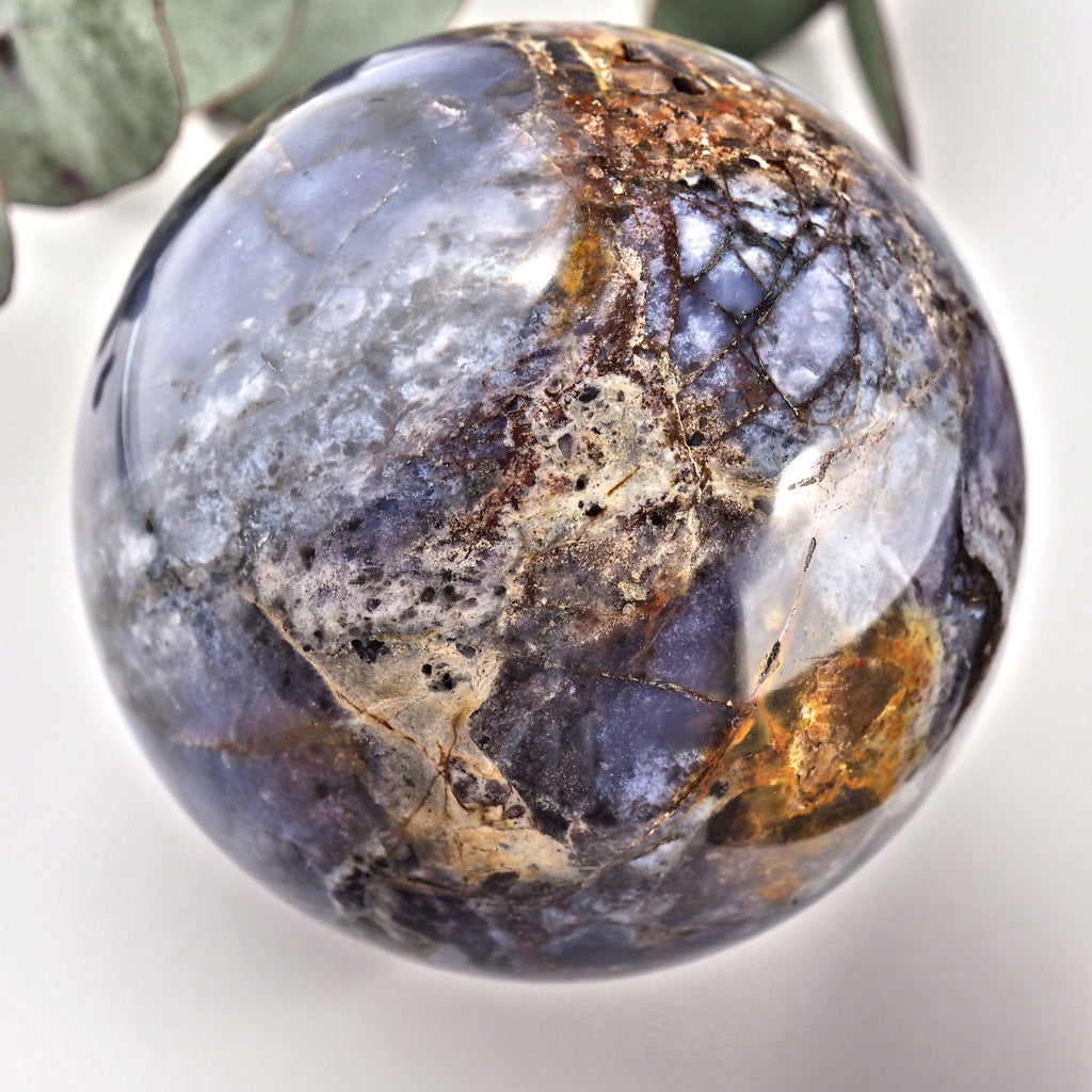 RESERVED For Marie.C~ Gorgeous XL Violet Flame Agate Sphere Carving From Madagascar - Earth Family Crystals