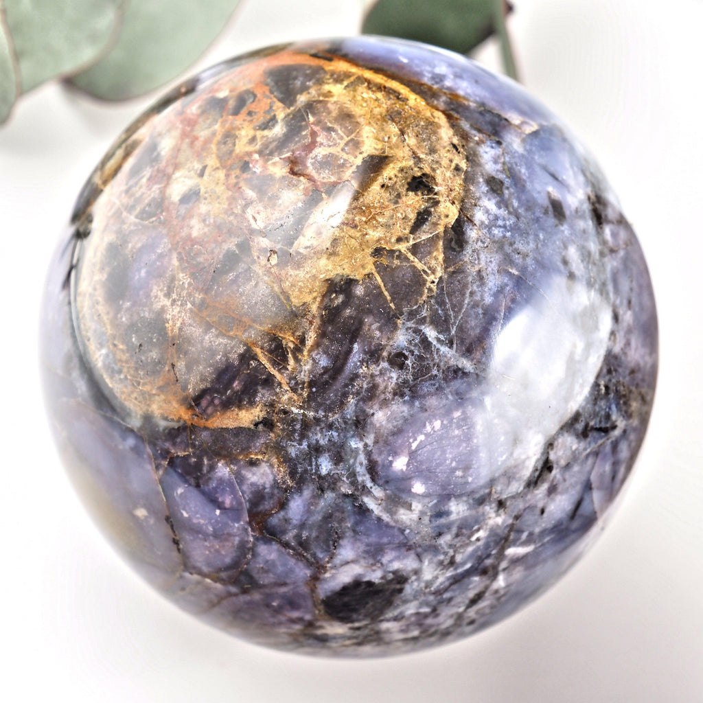 RESERVED For Marie.C~ Gorgeous XL Violet Flame Agate Sphere Carving From Madagascar - Earth Family Crystals
