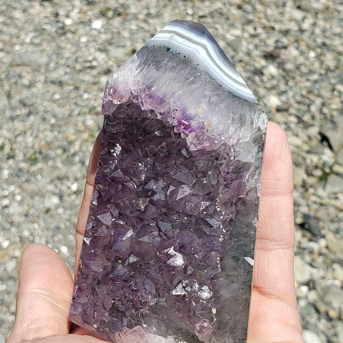 Pretty Lavender Purple Amethyst & Agate Standing Display Point Partially Polished From Uruguay - Earth Family Crystals