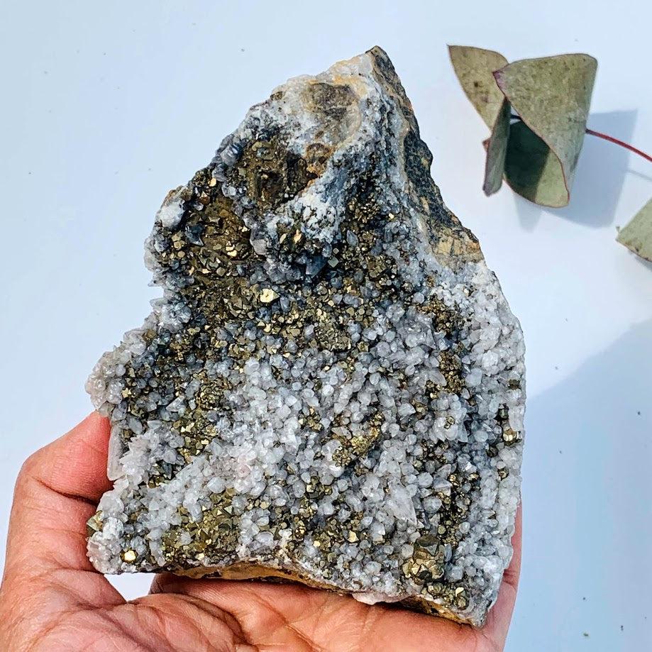 Large Chunky Golden Pyrite  & Quartz Points on Rock Matrix - Earth Family Crystals