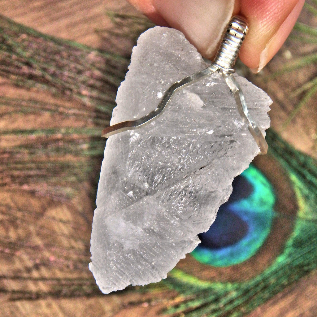 Elestial Arizona White Calcite Handmade Wire Wrapped Pendant in Sterling Silver (Includes Silver Chain) - Earth Family Crystals
