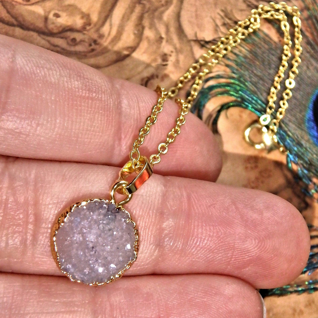 White Quartz Druzy Dainty Necklace (Golden 16 inch Chain) - Earth Family Crystals