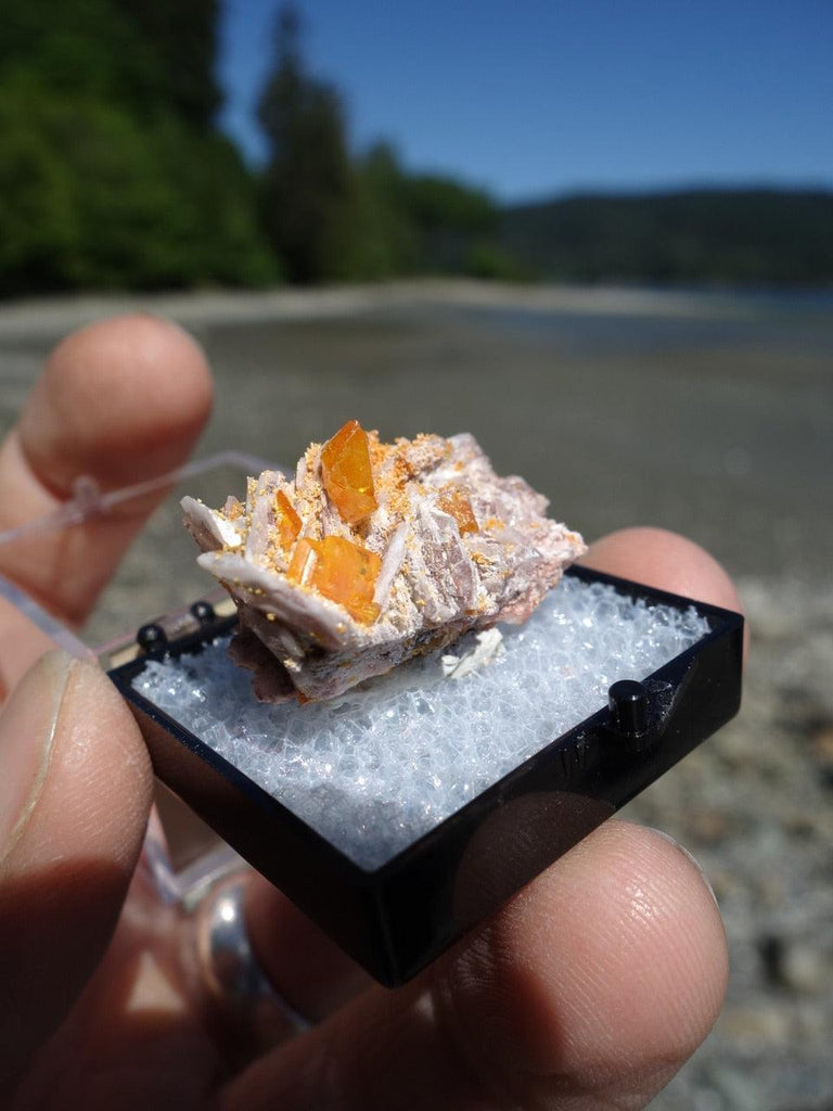 Vibrant Orange Wulfenite, Baryte & Mimetite Collectors Specimen From Rowley Mine, AZ - Earth Family Crystals