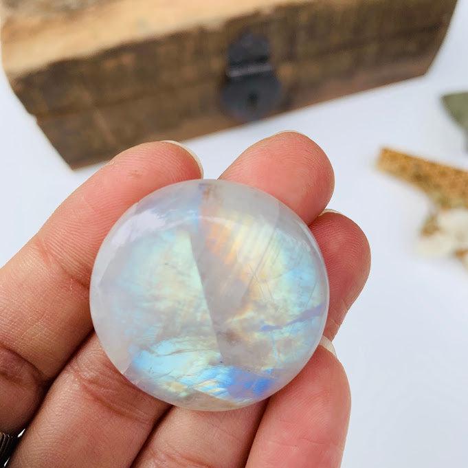 Rounded & Gorgeous Flashy Rainbow Moonstone Cabochon Ideal for Crafting #3 - Earth Family Crystals
