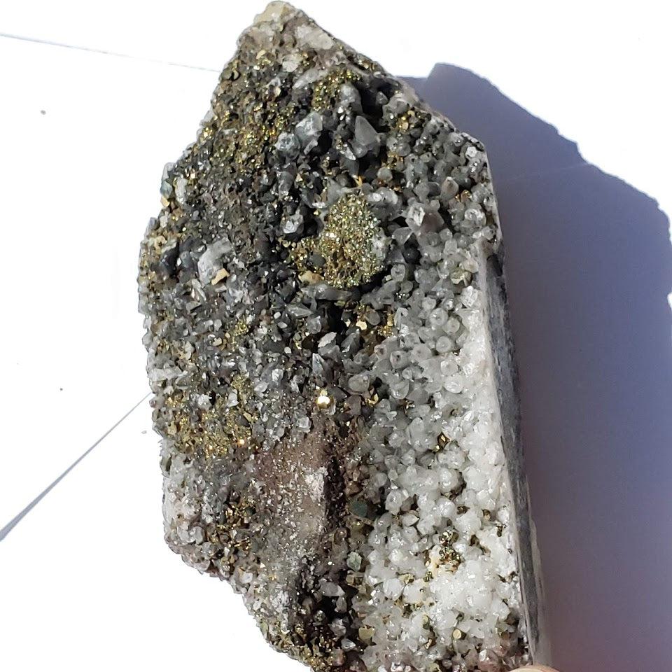 Golden Pyrite & Clear Quartz Large Cluster Specimen - Earth Family Crystals