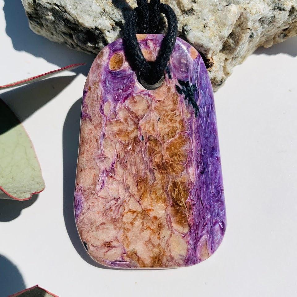 Stunning Silky Purple Chunky Charoite Pendant on Adjustable Cotton Cord #5 - Earth Family Crystals