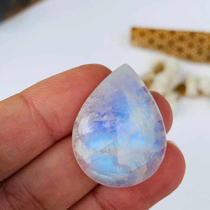 Flashy Teardrop Rainbow Moonstone Cabochon Ideal for Crafting #1 - Earth Family Crystals