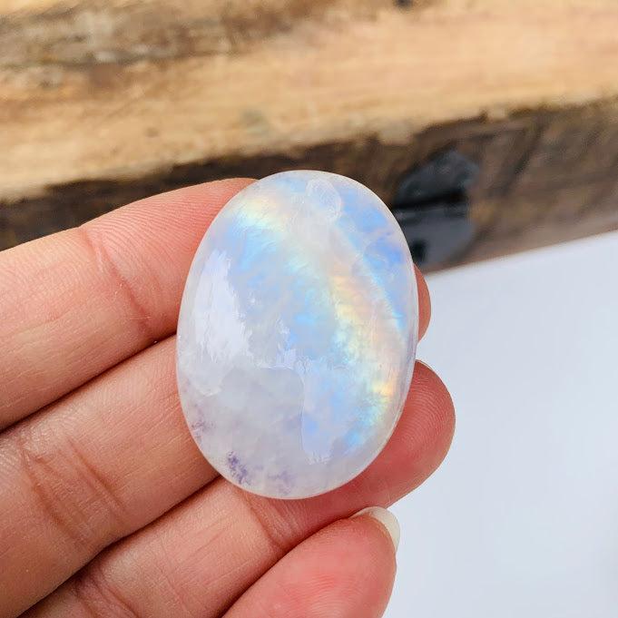 Stunning Oval Flashy Rainbow Moonstone Cabochon Ideal for Crafting #4 - Earth Family Crystals