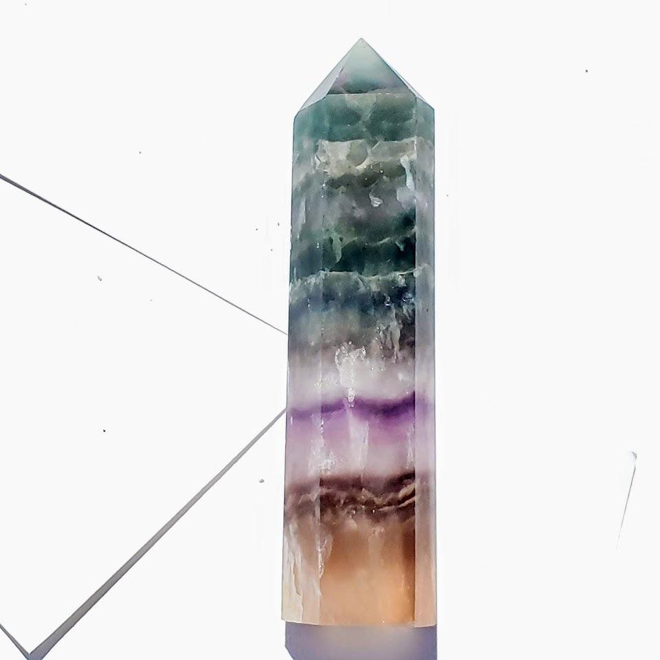 Rare Pink Inclusions Rainbow Fluorite Large Standing Tower #2 - Earth Family Crystals