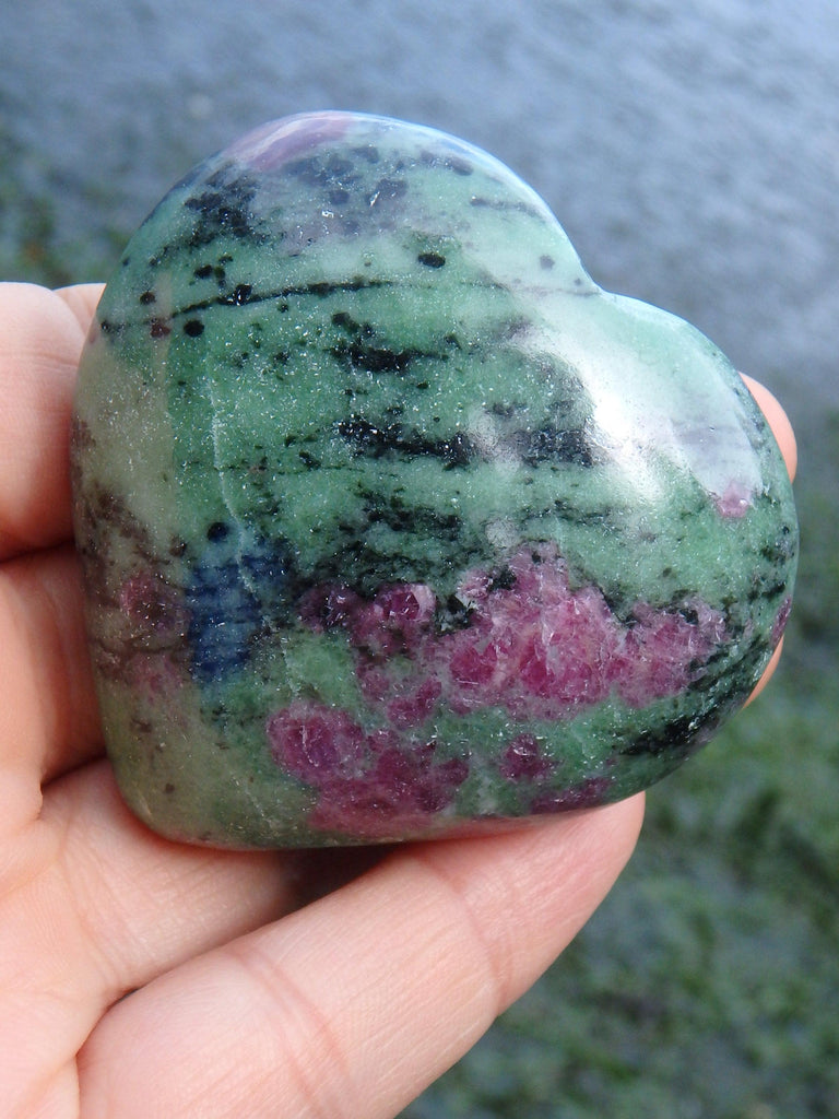 Lovely Green & Burgundy Red Ruby Zoisite Heart Carving - Earth Family Crystals
