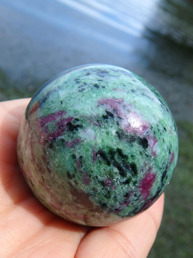 Fabulous Forest Green & Burgundy Ruby Zoisite Sphere Carving - Earth Family Crystals
