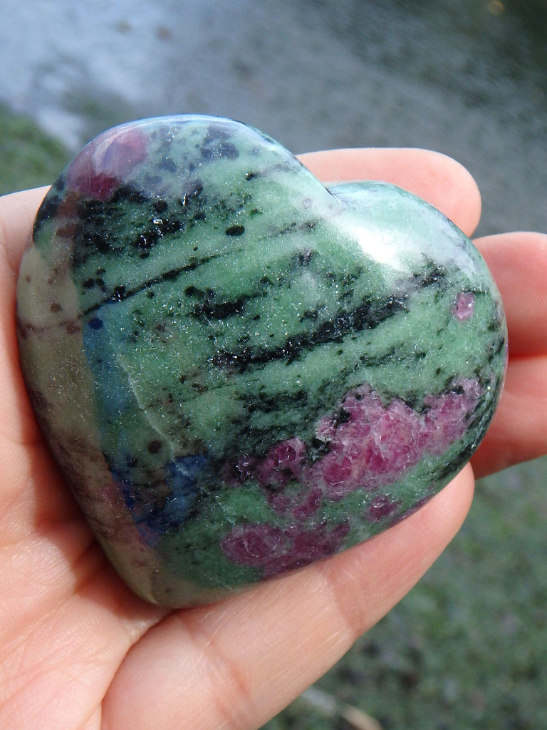 Lovely Green & Burgundy Red Ruby Zoisite Heart Carving - Earth Family Crystals