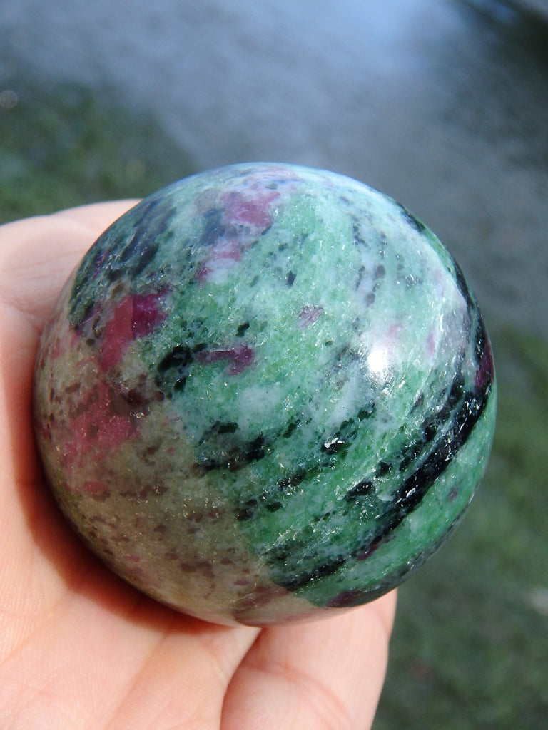 Fabulous Forest Green & Burgundy Ruby Zoisite Sphere Carving - Earth Family Crystals