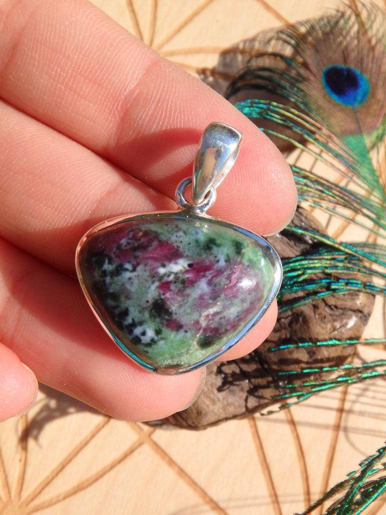 Stunning Rich Burgundy & Green Ruby Zoisite Gemstone Pendant In Sterling Silver (Includes Silver Chain) - Earth Family Crystals