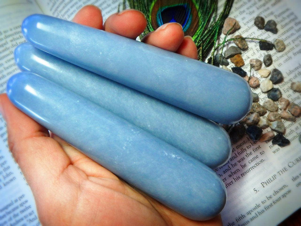 Soft Blue ANGELITE GEMSTONE WAND - Earth Family Crystals