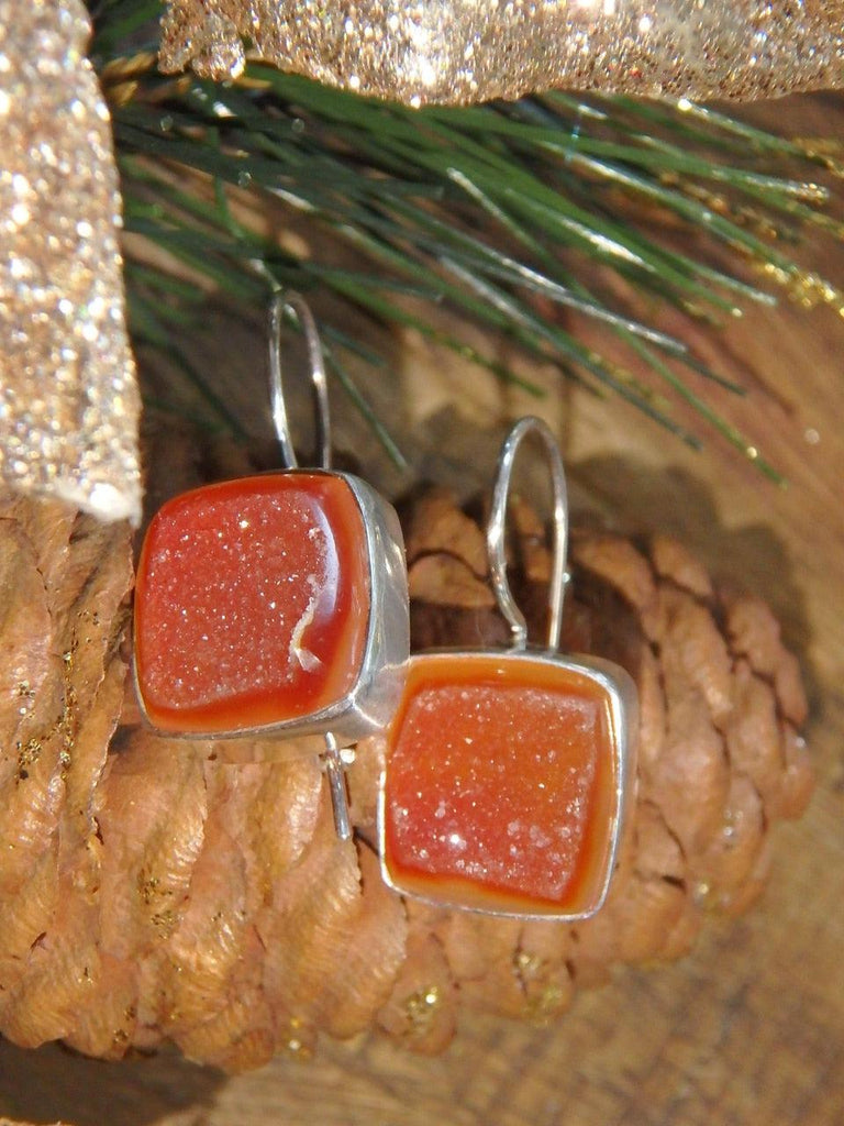 Shimmering Orange Agate Druzy Earrings in Sterling Silver - Earth Family Crystals