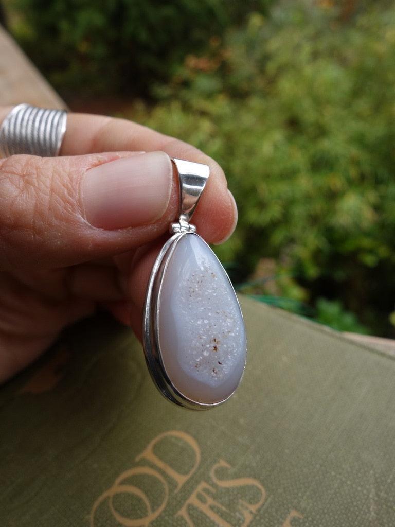White Druzy Sparkle Agate Pendant In Sterling Silver (Includes Silver Chain) - Earth Family Crystals