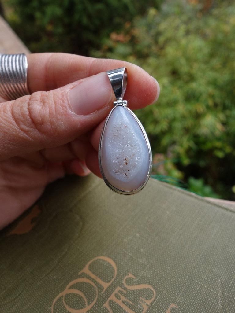 White Druzy Sparkle Agate Pendant In Sterling Silver (Includes Silver Chain) - Earth Family Crystals