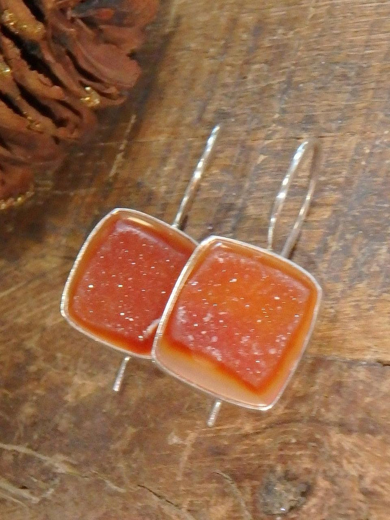 Shimmering Orange Agate Druzy Earrings in Sterling Silver - Earth Family Crystals