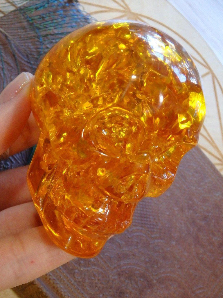 Brilliant Orange Reconstituted Amber Skull Carving 2 - Earth Family Crystals