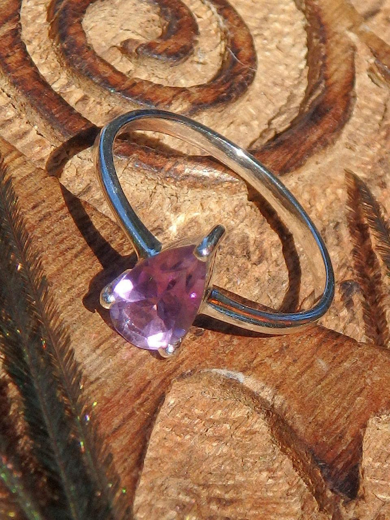 Lovely Faceted Teardrop Amethyst Ring In Sterling Silver (Size 7) - Earth Family Crystals