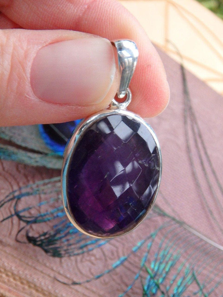 Deep Dark Purple Faceted Amethyst Gemstone Pendant In Sterling Silver (Includes Silver Chain) - Earth Family Crystals