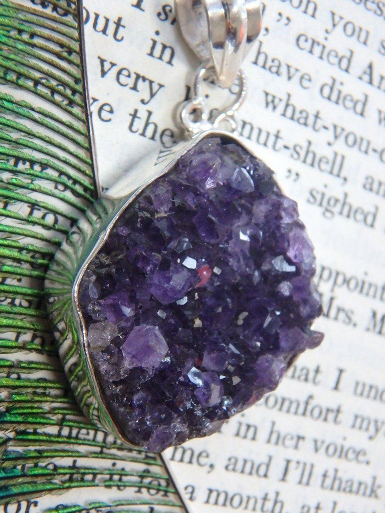Chunky Raw Druzy Amethyst Gemstone Pendant In Sterling Silver (Includes Silver Chain) - Earth Family Crystals