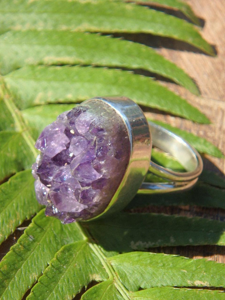 Pretty Purple Sparkle Raw Druzy Amethyst Ring in Sterling Silver (Size 8) - Earth Family Crystals