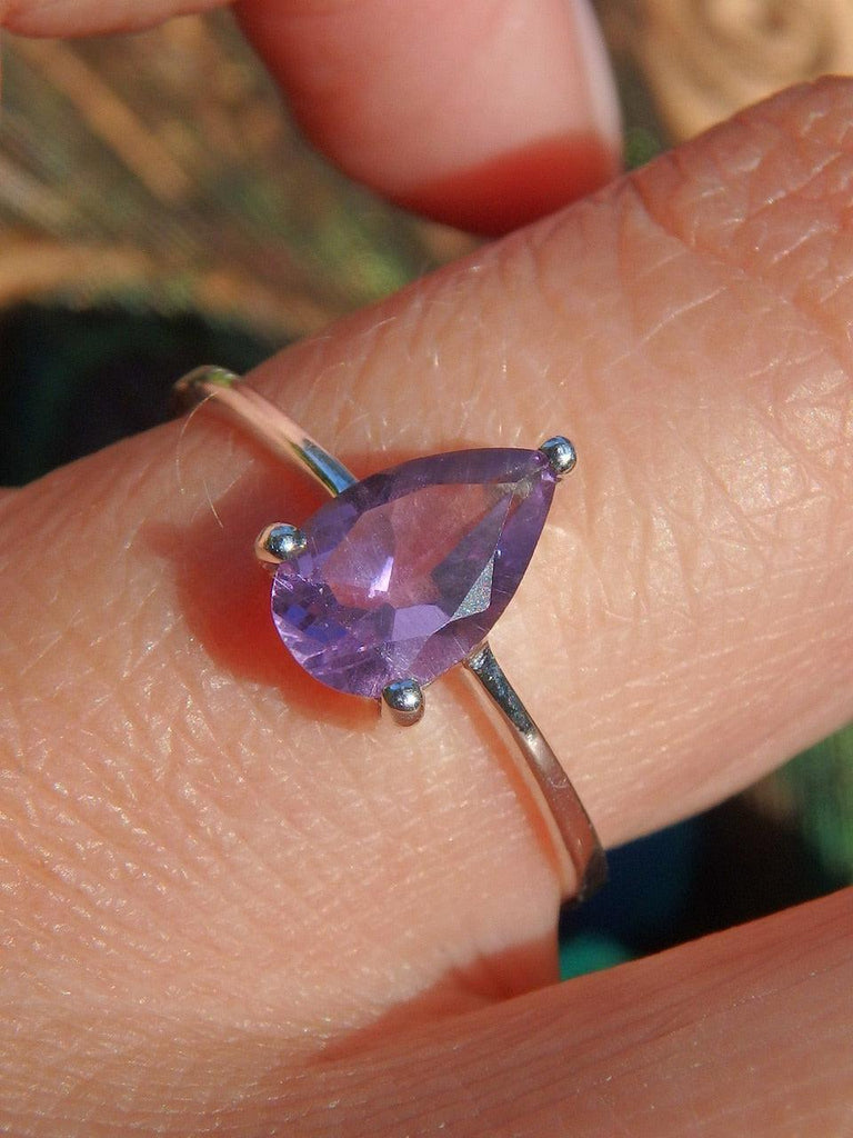 Lovely Faceted Teardrop Amethyst Ring In Sterling Silver (Size 7) - Earth Family Crystals